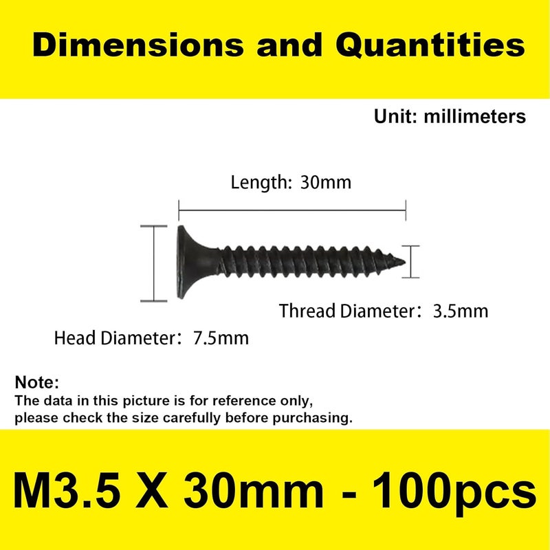 LERNOU #6 x 1-1/4'' Black Wood Screws, Phillips Flat Head Screws, Screws for Kitchen Cabinets, Self-Tapping Countersunk Head Screw for Various Woodworking Repairs and DIY Projects (100 pcs) - Image 2
